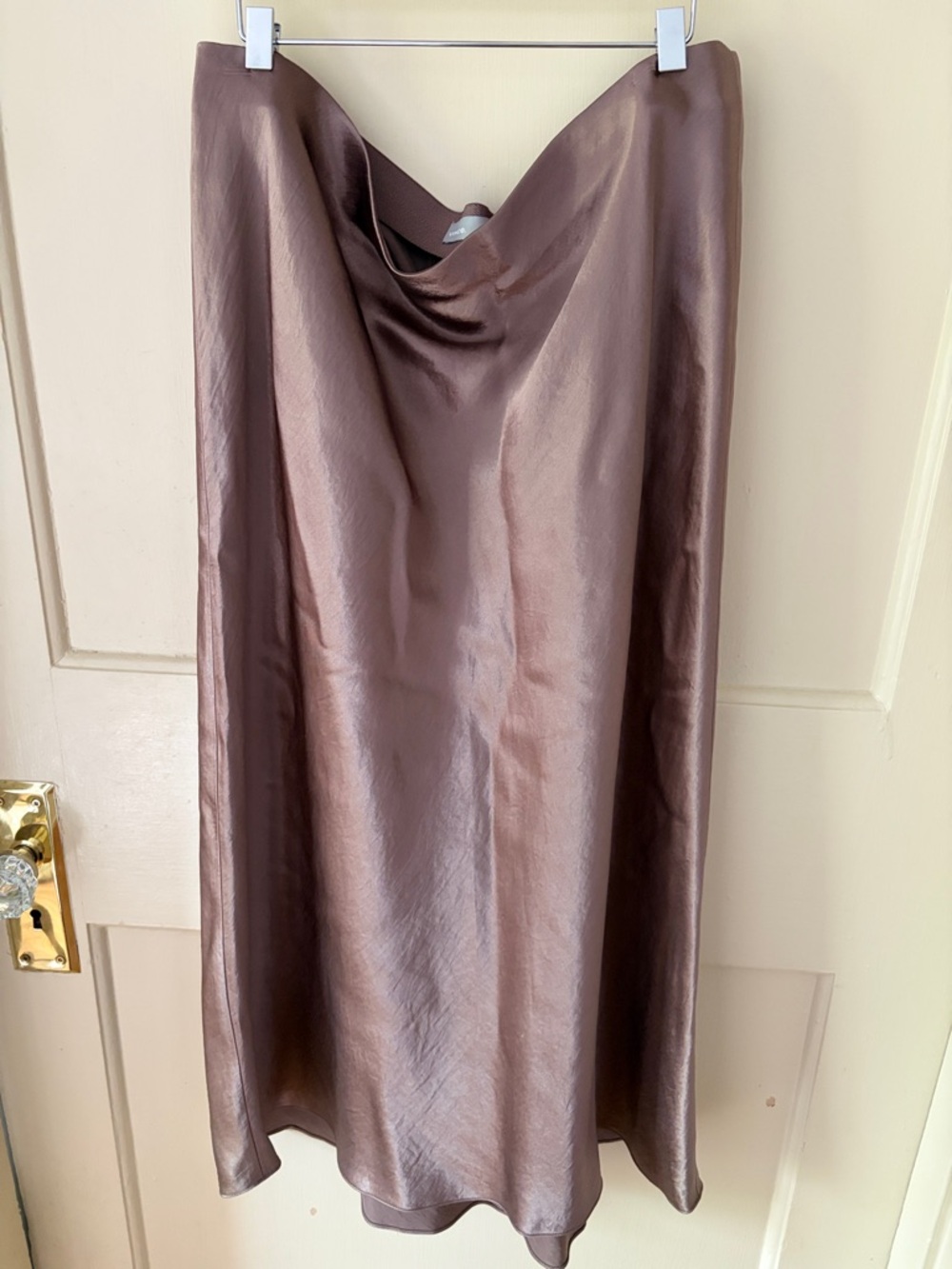 Vince Satin Bias Midi Skirt in Chocolate Brown